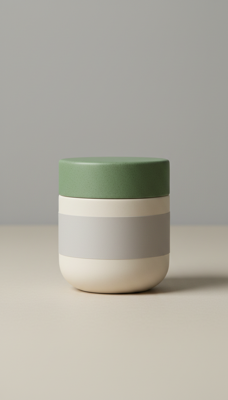 Calming botanical supplement jar with chamomile
